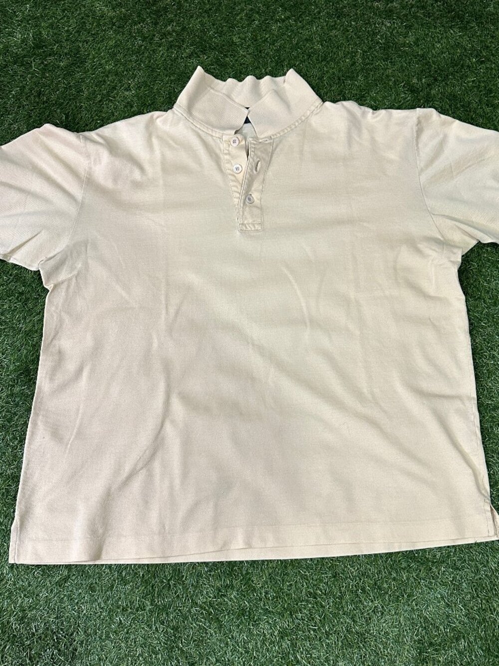 Vintage 90s Hugo Boss Golf Polo Shirt Mens Beige Pique Made In Italy Boxy